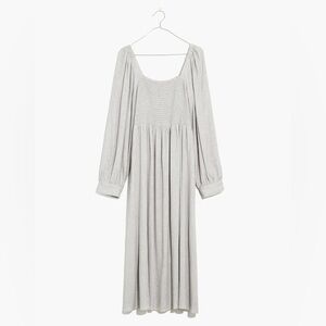 Madewell Light Gray Smocked Square-Neck Long Sleeve Maxi Dress